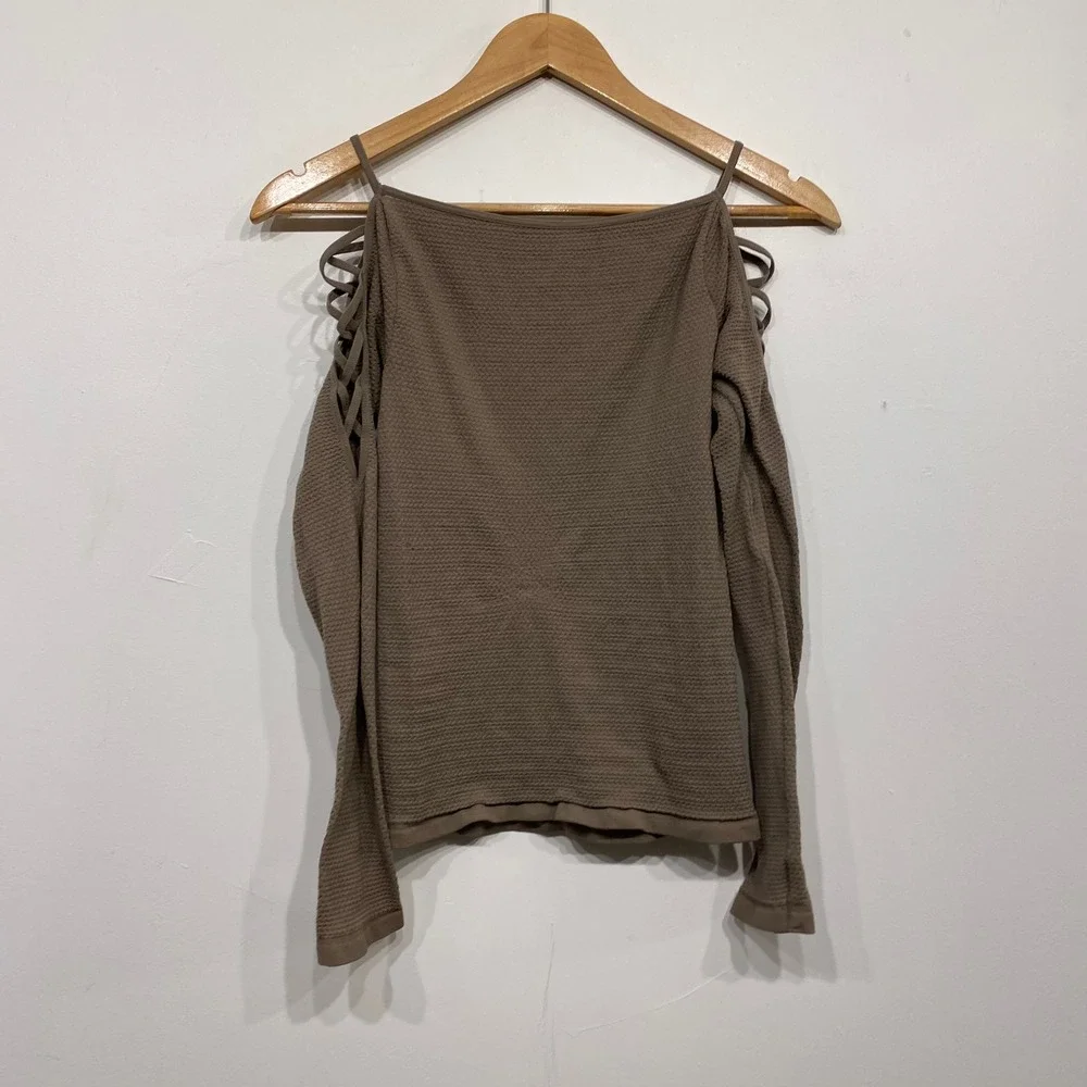 Free People Intimately Cold Shoulder Lattice Sleeve Seamless Top Taupe XS/S